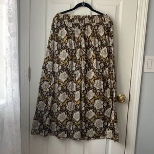 NATURAL LIFE Brown and Yellow Floral Midi Skirt